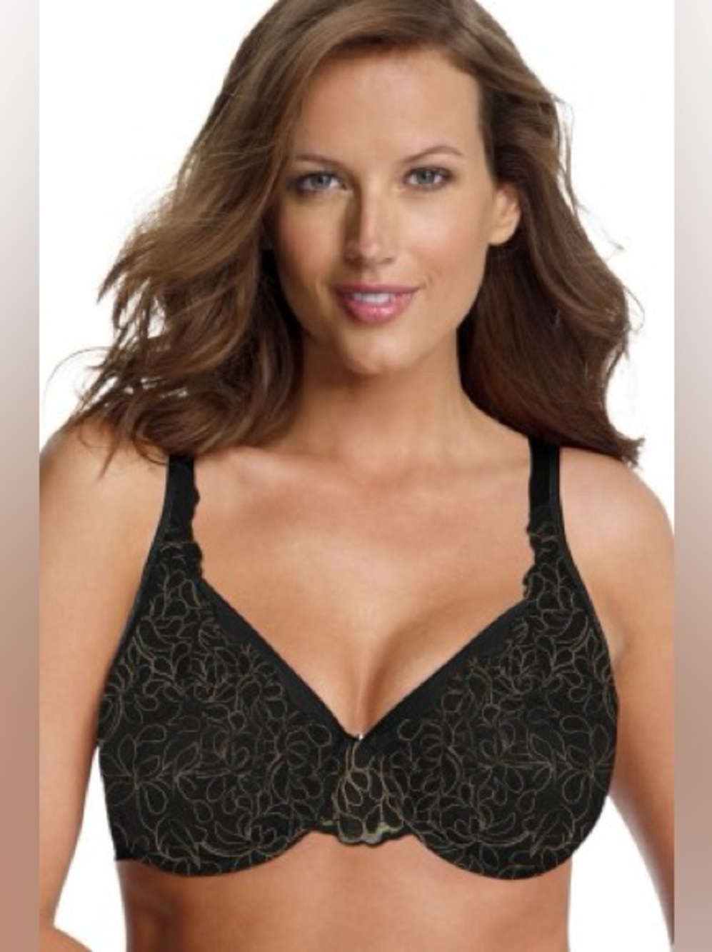 Playtex Secrets 5679 42D Black Lace Embroidered Underwire Bra Discontinued